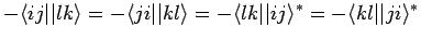 $\displaystyle -\langle ij \vert\vert lk \rangle = -\langle ji \vert\vert kl \rangle = -\langle lk \vert\vert ij \rangle ^* = -\langle kl \vert\vert ji \rangle ^*$