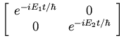 $\displaystyle \left[ \begin{array}{cc}
e^{- i E_1 t / \hbar} & 0 \\
0 & e^{- i E_2 t / \hbar} \end{array} \right]$